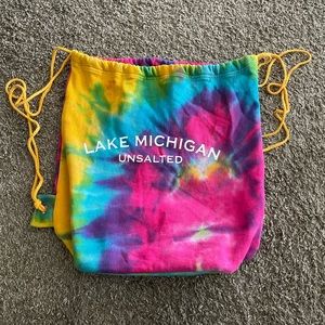 Lake Michigan Unsalted rainbow colored, tie dye, drawstring bag